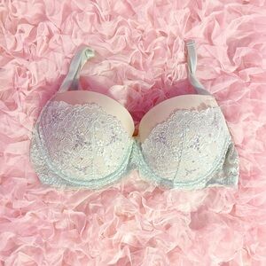 Victoria’s Secret Dream Angels soft blue lace rhinestone Lined Demi bra